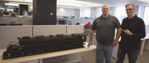 Paul Fischer (left), Bre Pettis (right) with Big Boy Locomotive Model (Photo courtesy of MakerBot®)