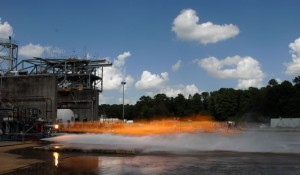 Engineers just completed hot-fire testing with two 3-D printed rocket injectors. Certain features of the rocket components were designed to increase rocket engine performance. The injector mixed liquid oxygen and gaseous hydrogen together, which combusted at temperatures over 6,000 degrees Fahrenheit, producing more than 20,000 pounds of thrust. Image Credit: NASA photo/David Olive