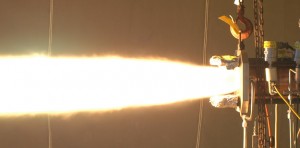 Aerojet Rocketdyne recently completed hot-fire testing of a single-element main injector for the AR1 rocket engine that was completely built using Additive Manufacturing. (Photo courtesy of Aerojet Rocketdyne)