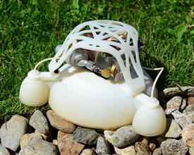 The layers of material gradient in this soft–bodied jumping robot make it durable and squishy to the touch – perfect attributes for a robot designed to jump across rough terrain and be safe for use in close proximity to humans. )Credit: Wyss Institute at Harvard University)