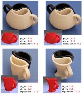 A new Web-based interface for design novices allows a wide range of modifications to a basic design — such as a toy car or a black-and-white "yin-yang" cup — that are guaranteed to be both structurally stable and printable on a 3-D printer. Courtesy of the researchers (edited by MIT News)
