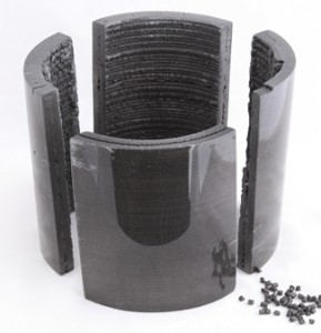 Composite pellets are melted, compounded, and extruded layer-by-layer into desired forms. (Photo courtesy of ORNL)