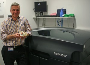 The hospital's Stratasys Objet Eden350V 3D Printer allows Consultant Maxillofacial Prosthetist Stefan Edmondson and his team to save around three to four hours in OR time per surgery (Photo: Stratasys)